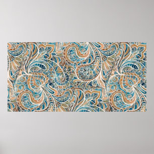 Naadloos patroon met meerkleurige Paisley-afdrukke Poster