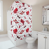 Naadloos patroon met meisjes in rode kleur douchegordijn (In situ)