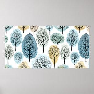 Naadloos patroon met met de hand getrokken bomen e poster
