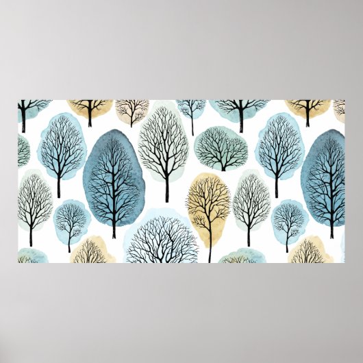 Naadloos patroon met met de hand getrokken bomen e poster (Voorkant)