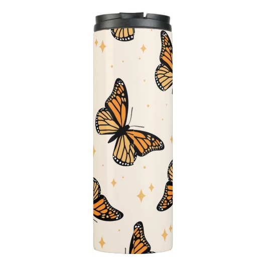 Naadloos patroon met monboogvlinders. Contemp Thermosbeker (Achterkant)