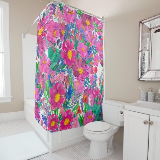 Naadloos patroon met mooie bloemen. Watercolo Douchegordijn (In situ)