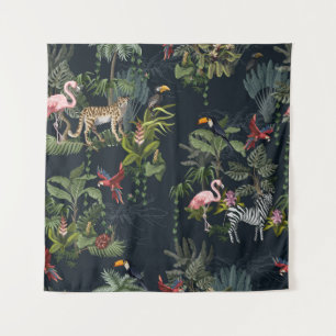 Naadloos patroon met oerwouden, bloemen en bloemen wandkleed