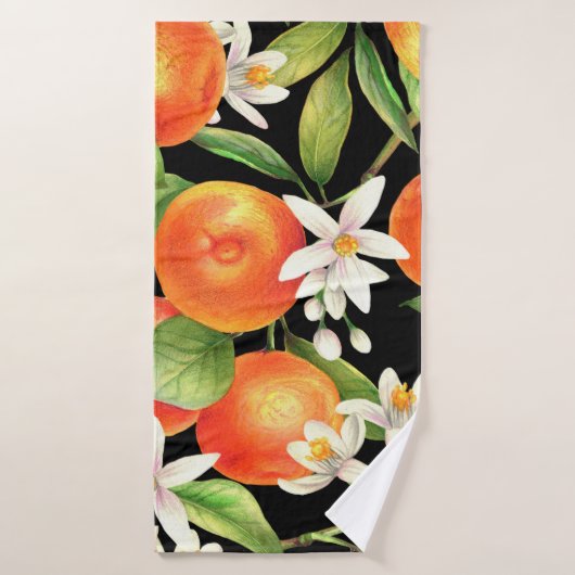 Naadloos patroon met oranje fruit, bloemen en l badhanddoek (Badhanddoek)
