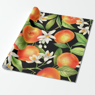 Naadloos patroon met oranje fruit, bloemen en l cadeaupapier