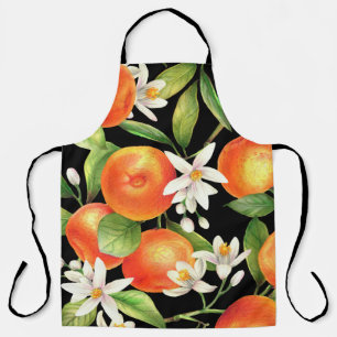 Naadloos patroon met oranje fruit, bloemen en l schort