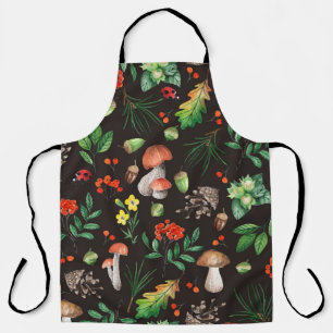 Naadloos patroon met paddenstoelen, noten, bladere schort