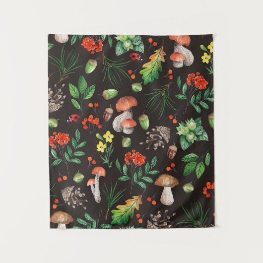 Naadloos patroon met paddenstoelen, noten, bladere wandkleed (Voorkant)