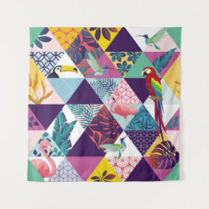naadloos patroon met papegaai, Toucans, Hummingbir Wandkleed