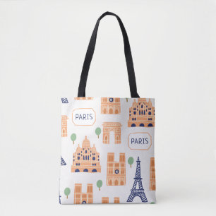 Naadloos patroon met Parisiaanse mijlpalen Tote Bag