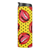 Naadloos patroon met patchbadjes voor cartoon met thermosbeker (Geroteerd rechts)