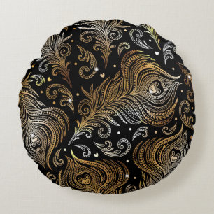 Naadloos patroon met paukveren. Freehand Rond Kussen