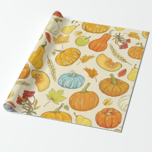 Naadloos patroon met pompoenen, herfstbladeren, ap cadeaupapier