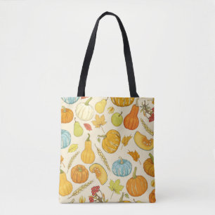 Naadloos patroon met pompoenen, herfstbladeren, ap tote bag
