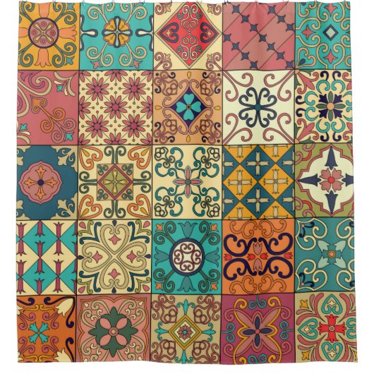 Naadloos patroon met portugese tegels in talavera douchegordijn (Voorkant)