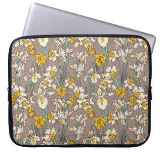Naadloos patroon met prachtige irissen en narcis laptop sleeve