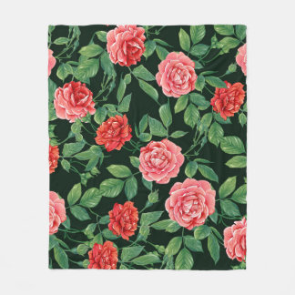 Naadloos patroon met rode rozenbloemen. gekleurd i fleece deken