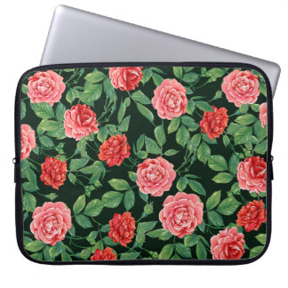 Naadloos patroon met rode rozenbloemen. gekleurd i laptop sleeve