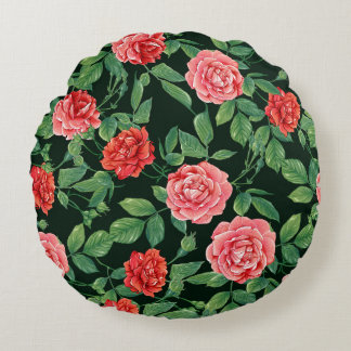 Naadloos patroon met rode rozenbloemen. gekleurd i rond kussen