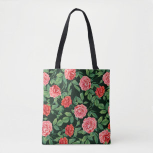 Naadloos patroon met rode rozenbloemen. gekleurd i tote bag