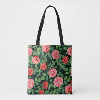 Naadloos patroon met rode rozenbloemen. gekleurd i tote bag