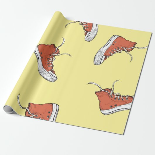Naadloos patroon met  rode sneakers, hand dr cadeaupapier (Uitgerold)