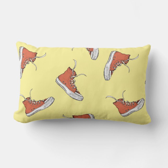 Naadloos patroon met  rode sneakers, hand dr kussen (Voorkant)