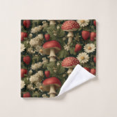 Naadloos patroon met rode vliegenzwam en bloemen bad handdoek (Wasdoekje)
