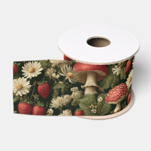 Naadloos patroon met rode vliegenzwam en bloemen grosgrain lint