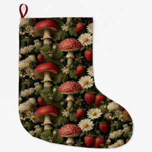 Naadloos patroon met rode vliegenzwam en bloemen grote kerstsok