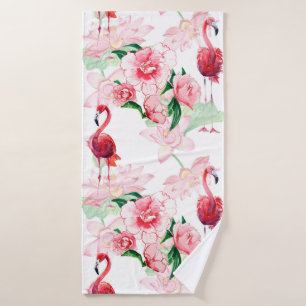 Naadloos patroon met roze flamingo badhanddoek