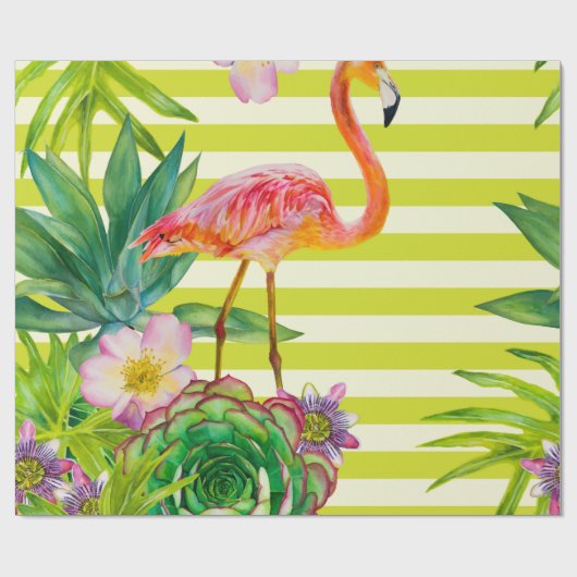 naadloos patroon met roze flamingo en exotische tr cadeaupapier (Vlak)