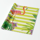 naadloos patroon met roze flamingo en exotische tr cadeaupapier (Uitgerold)