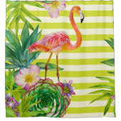 naadloos patroon met roze flamingo en exotische tr douchegordijn (Voorkant)