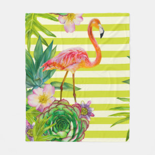 naadloos patroon met roze flamingo en exotische tr fleece deken