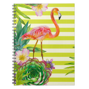 naadloos patroon met roze flamingo en exotische tr notitieboek