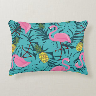 Naadloos patroon met roze flamingos en groene pal accent kussen