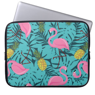 Naadloos patroon met roze flamingos en groene pal laptop sleeve