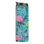 Naadloos patroon met roze flamingos en groene pal thermosbeker (Geroteerd rechts)