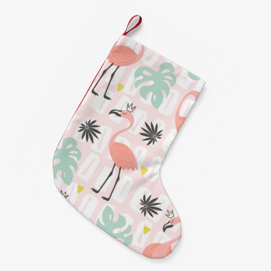Naadloos patroon met roze flamingos en palmlev kleine kerstsok (Voorkant (Hangend))