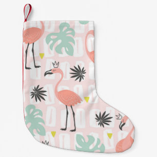 Naadloos patroon met roze flamingos en palmlev kleine kerstsok