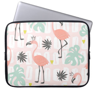 Naadloos patroon met roze flamingos en palmlev laptop sleeve