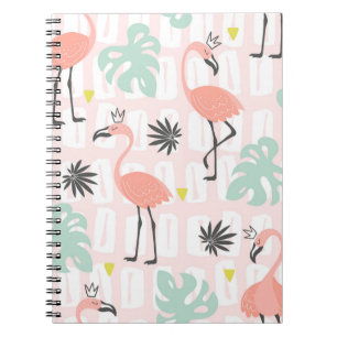 Naadloos patroon met roze flamingos en palmlev notitieboek
