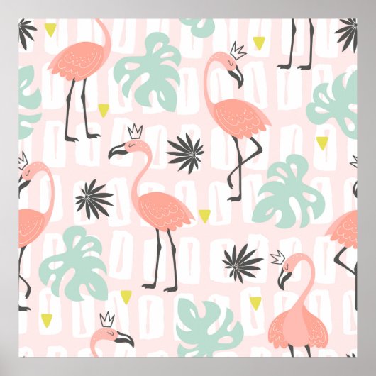 Naadloos patroon met roze flamingos en palmlev poster (Voorkant)