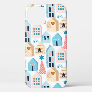 Naadloos patroon met Scandinavische huizen op wit Case-Mate iPhone Case