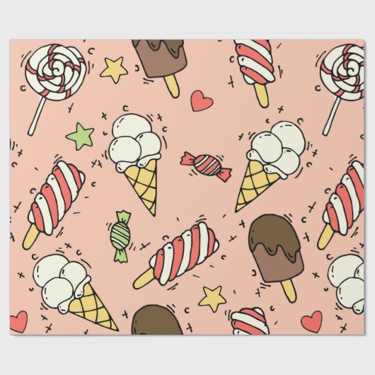 Naadloos patroon met schattig ijs en lolly's cadeaupapier (Vlak)
