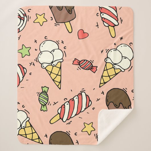 Naadloos patroon met schattig ijs en lolly's sherpa deken (Voorkant)