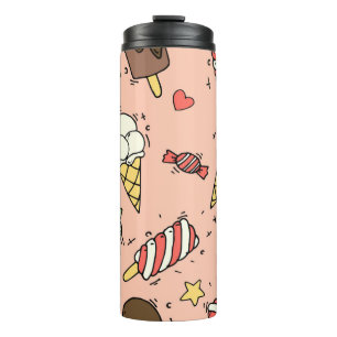 Naadloos patroon met schattig ijs en lolly's thermosbeker