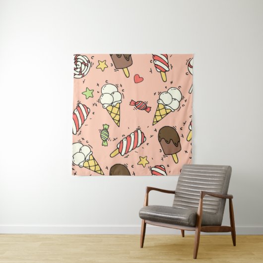 Naadloos patroon met schattig ijs en lolly's wandkleed (In situ)
