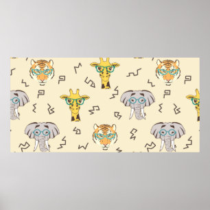 Naadloos patroon met schattige afrikaanse dieren:  poster